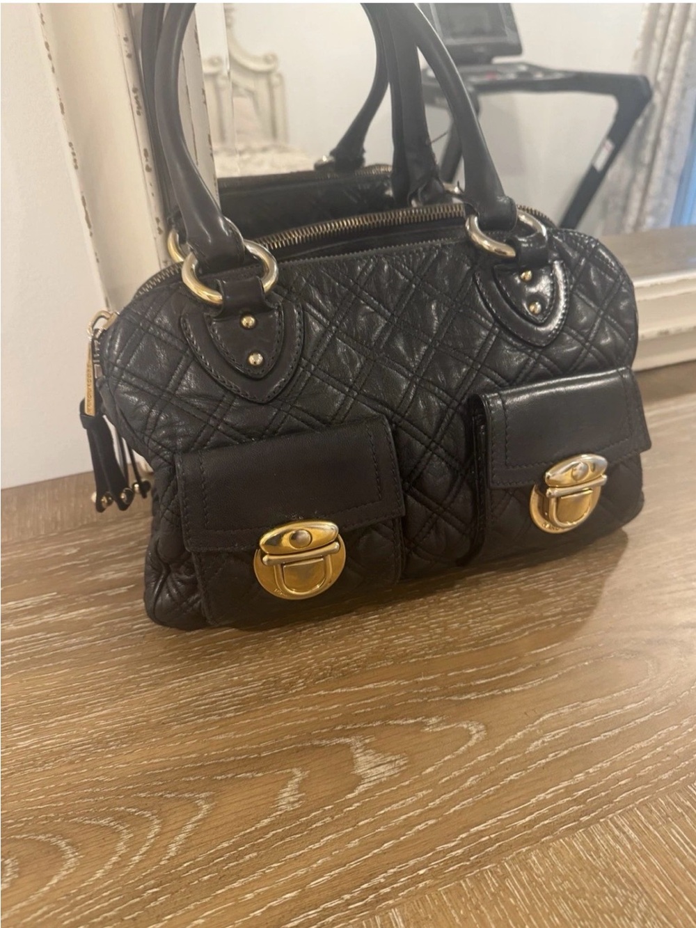 MARC BY MARC JACOBS Vintage Y2K Hand bag Quilted Blake Black Used Gold Hardware